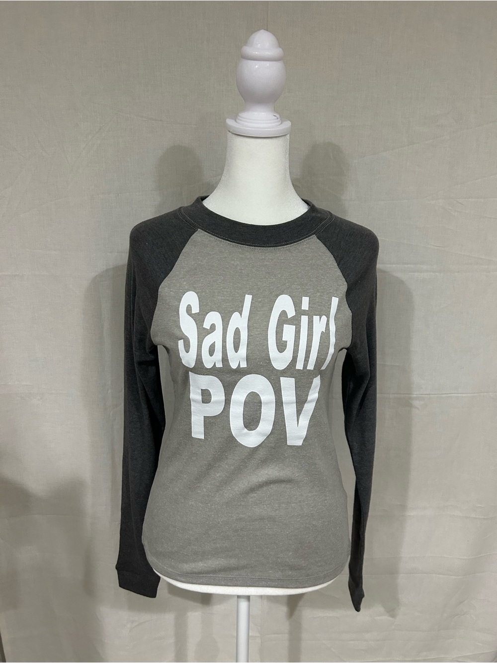 Urban Outfitters NWOT Sad Girl POV Raglan Long Sleeve Tee - Gray/Black